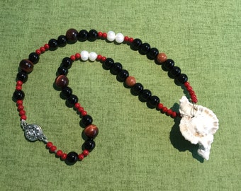 Gemstone and shell, silver cord, magnetic clasp