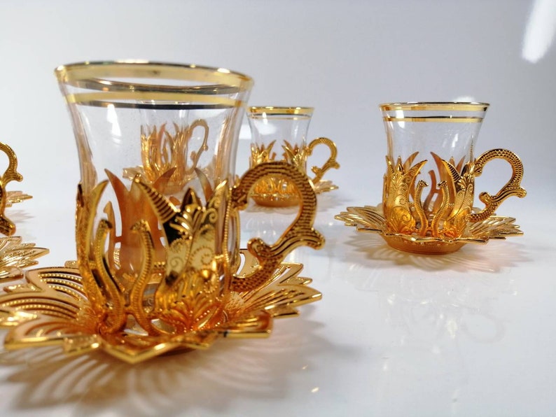 Turkish Tea Cup Tea Set Gold Colored Tea Set Turkish Tea Etsy