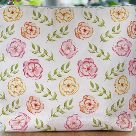 Disover Flowers Wash Bag, Floral Makeup Bag, Large Washbag, Cotton Bathroom Bag