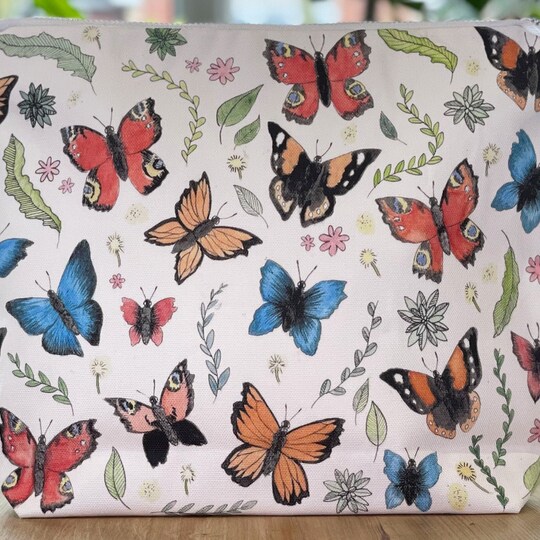 Disover Butterflies Wash Bag, Butterfly Makeup Bag, Nature Cosmetic Bag, Cotton