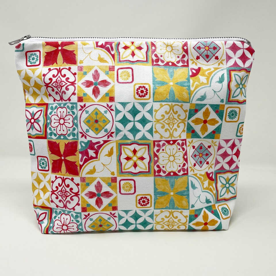 Pattern Wash Bag, Colourful Makeup Bag, Moroccan Large Wash Bag, Geometric Cotton Cosmetic Bag