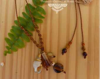 Jasper Tiger/'s eye Maxi macrame beige earrings Smoky Quartz and Bull/'s eye handmade with natural semi precious stones