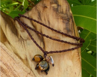 Jasper Tiger/'s eye Maxi macrame beige earrings Smoky Quartz and Bull/'s eye handmade with natural semi precious stones