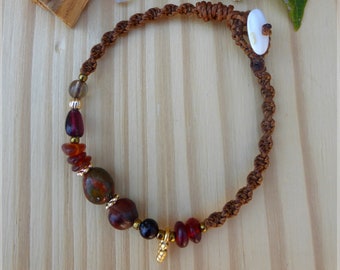 Jasper Tiger/'s eye Maxi macrame beige earrings Smoky Quartz and Bull/'s eye handmade with natural semi precious stones