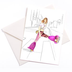 Broek - Flower Power - Hand Geïllustreerde Kaart met Kleur Kern &Amp; Envelop Eco Friendly, Occasion Card, Coupon, Verjaardag, Jaren '80