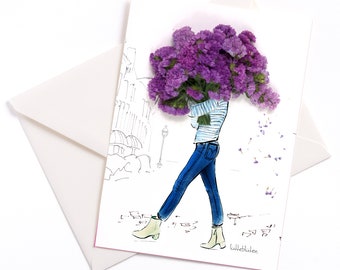 Handmade Illustrated Card "Flowers for You" - with color core and envelope, Mother's Day, occasion card, invitation, coupon, birthday