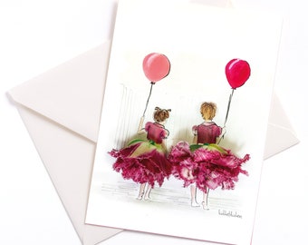 Handmade Illustrated Card &quot;Happy Day&quot; - with Color Core and Envelope, Mother&#39;s Day, Occasion Card, Invitation, Coupon, Birthday