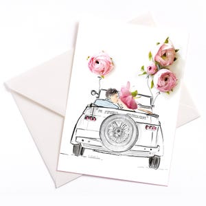 Flower Cabriolet - Biglietto di nozze con anima colorata e busta, nozze d'argento, biglietto di auguri personalizzato, biglietto per occasioni speciali, invito, amore
