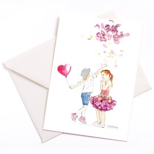 Carte illustrée faite à la main "Love", Occasion Card, Anniversaire, Art Print, Carte de mariage, Carte Aquarelle, Illustration