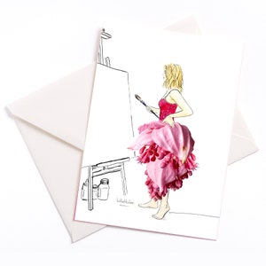 Carte illustrée faite à la main « Atelier » - noyau et enveloppe couleur, fête des mères, carte d’événement, invitation, bon d’achat, anniversaire, bonheur, art