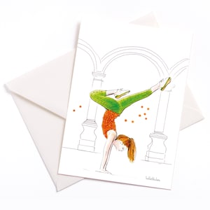 Carta Illustrata Fatta a Mano "Yoga" - con Nucleo colore e Busta, Festa della mamma, Carta occasione, Invito, Coupon, Compleanno, Sport, Fitness
