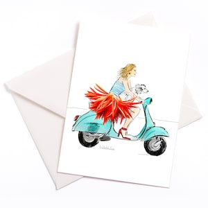 Biglietto illustrato fatto a mano "Vespa" - biglietto con anima colorata e busta, biglietto d'occasione, biglietto di auguri, buono, scooter