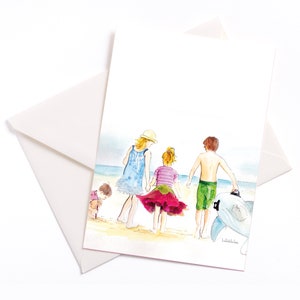 Handgemaakte geïllustreerde kaart met kleur kern en envelop, bloemengroet, occasion kaart, uitnodiging, coupon, verjaardag, kinderen, vakantie, strand