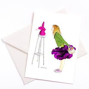 Pâques - Carte illustrée faite à la main "Bunny Kissing Embrasser mon lapin" - carte avec le noyau de couleur et l’enveloppe emballé d’une manière respectueuse de l’environnement