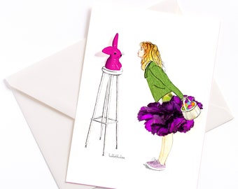 Easter - Handmade illustrated card "Bunny Kisses | Kissing my Bunny" - Card with colored core and envelope, environmentally friendly packaging