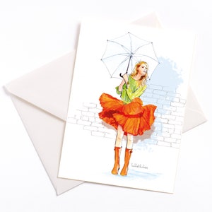 Carte illustrée faite à la main "Avril" - Carte remplie de noyau de couleur et d’enveloppe écologique