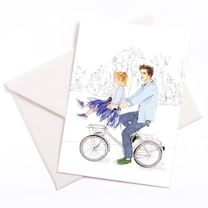 Vaderdag - Hand geïllustreerde kaart "Fietstocht" - Kaart met kleur kern en envelop milieuvriendelijk, gelegenheidskaart, coupon, verjaardag