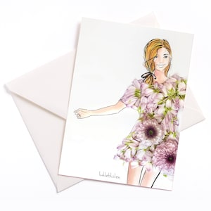 Carte illustrée faite à la main avec le noyau de couleur et l’enveloppe eco friendly, carte d’occasion, coupon, anniversaire, happy day, fleurs