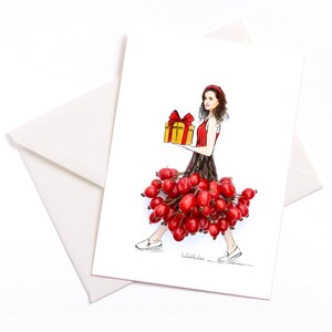 Handgemachte illustrierte Weihnachtskarte  "Weihnachtsgeschenk" - Karte mit Farbkern und Umschlag, Anlasskarte, Grußkarte, Weihnachtskarte