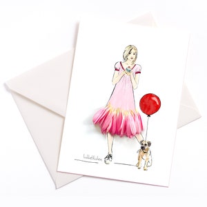 Cartão de aniversário – Cartão ilustrado à mão com envelope, Dia das Mães, Cartão de ocasião, Convite, Voucher, Aniversário, Cupcake, Balão