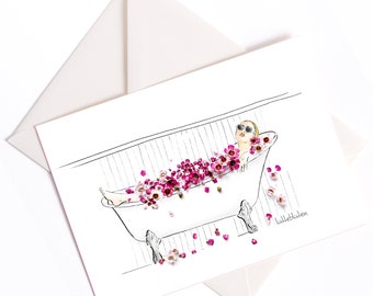 Handmade illustrated card "Wellness" - card with envelope environmentally friendly, event card, voucher, birthday, bathtub