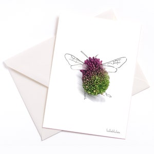 Handgemaakte geïllustreerde kaart "Hummel" - met kleurenkern en envelop, gelegenheidskaart, waardebon, verjaardag, dierenmotief, save the bees