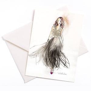 Carte illustrée faite à la main "Bijoux" - Color Core et Envelope Eco Friendly Packed, Occasion Card, Coupon, Anniversaire