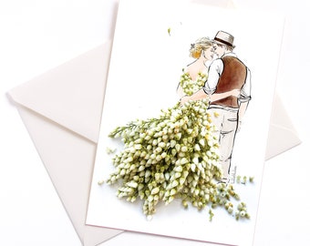 Illustrated card &quot;Wedding&quot; - card with coloured core and envelope, environmentally friendly packaging, occasion card, wedding, engagement, love, May