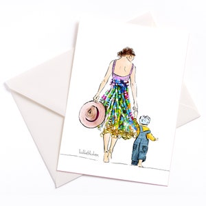 Cartão ilustrado feito à mão "Prettyflowerjewelry" - cartão com núcleo colorido e envelope, cartão de ocasião, Dia das Mães, cartão de felicitações, miçangas