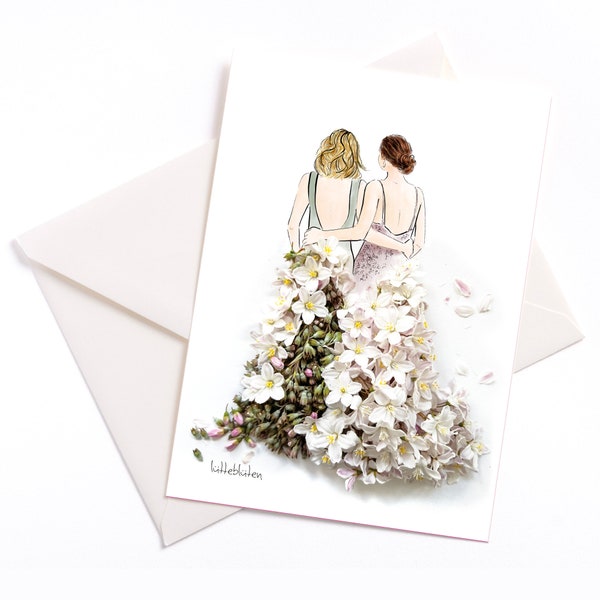 Handillustrierte Karte "Meine Frau" - mit Farbkern und Umschlag, Valentinstag, Anlasskarte, Einladung, Geburtstag, Hochzeit, Pride