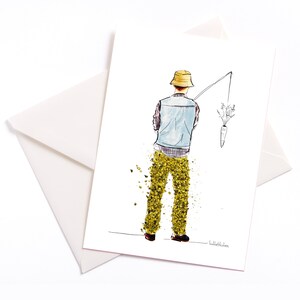 Pâques - Carte de Pâques illustrée faite à la main "Bunny Fishing" - Homme, Pâques, Joyeuses Pâques, carottes