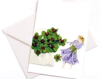 Handgemachte illustrierte Karte "Glück" - mit Farbkern und Umschlag, Muttertag, Anlasskarte, Einladung, Gutschein, Geburtstag, Glück