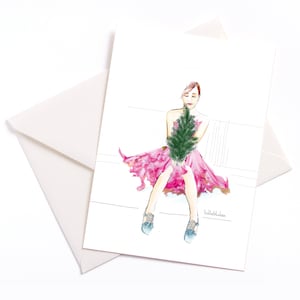 Handgemaakte geïllustreerde kerstkaart "My Little Fir Tree" - Kaart met kleur kern en envelop, occasionkaart, kerstkaart
