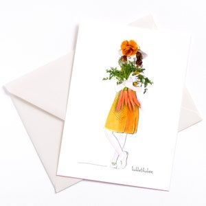 Páscoa - Cartão ilustrado feito à mão "Há cenouras, seus coelhinhos" - cartão com miolo colorido e envelope embalado de forma ecológica