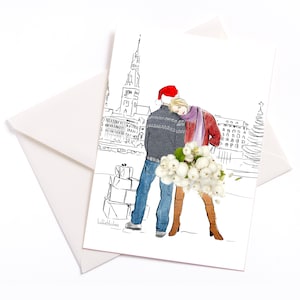 Handgemachte illustrierte Weihnachtskarte "Weihnachten in der Stadt" - Karte mit Farbkern & Umschlag, Anlasskarte, XMAS, Weihnachtskarte