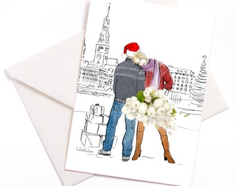 Handmade Illustrated Christmas Card "Christmas in the City" - Card with Color Core & Envelope, Occasion Card, XMAS, Christmas Card