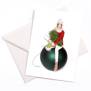 Handgemaakte geïllustreerde kerstkaart "Kerstbal" - kaart met kleur kern en envelop, gelegenheidskaart, wenskaart, kerstkaart