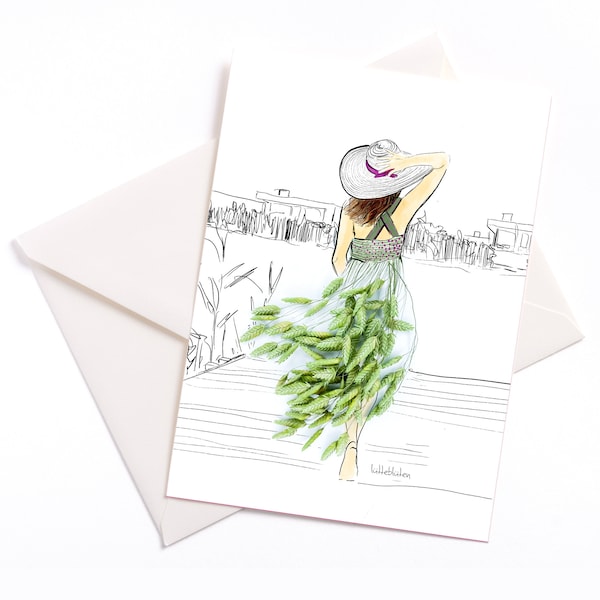 Handillustrierte Karte "Sehnsucht" - mit Farbkern und Umschlag, Muttertag, Anlasskarte, Einladung, Gutschein, Geburtstag, Urlaub, Meer