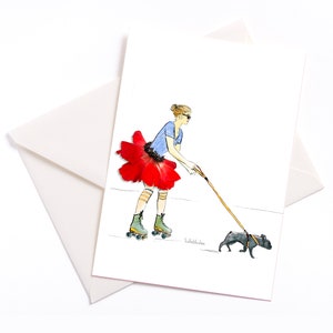 Handgeïsolde kaart "Rolschaatsen" - met kleurcode en envelop, evenementenkaart, uitnodiging, voucher, verjaardag, vrije tijd, skater