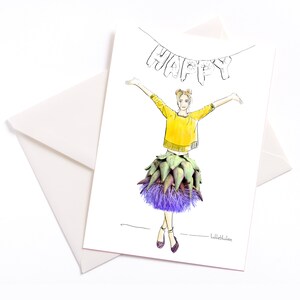 Palloncini felici - biglietto illustrato a mano - con busta, biglietto occasione, invito, compleanno, fine settimana, matrimonio, biglietto d'auguri, palloncini
