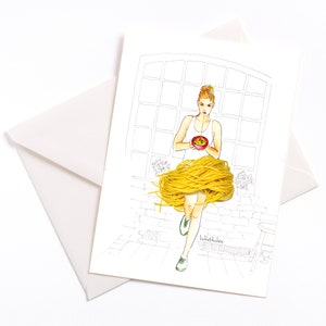 Cartão ilustrado artesanalmente "Massa" com envelope, cartão de ocasião, convite, culinária, receitas