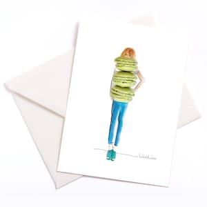 Handgemaakte geïllustreerde kaart met kleur kern en envelop, bloemengroet, occasionkaart, uitnodiging, coupon, verjaardag, Macarons