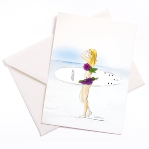 Handgemaakte geïllustreerde kaart - Kaart met Color Core en Envelop Eco-vriendelijk verpakt, Occasion Card, Coupon, Verjaardag, Surfen