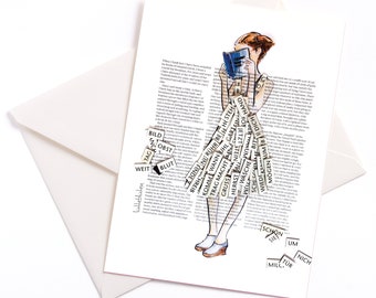 Handmade illustrated card "Wortspiel" - with color core and cover, occasion card, invitation, voucher, birthday, letters