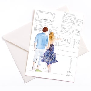 Cartão ilustrado feito à mão com núcleo colorido e envelope ecológico, cartão de ocasião, voucher, aniversário, museu, abertura