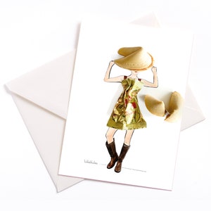 Fortune Cookie - Carte illustrée à la main avec noyau de couleur et enveloppe Carte d'invitation de mariage Bon d'invitation Anniversaire Bonne chance Souhaits