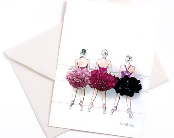 Handgemachte illustrierte Karte "Ballett" - Karte mit Farbkern und Umschlag umweltfreundlich verpackt, Anlasskarte, Gutschein, Geburtstag