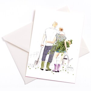 Handgemaakte Geïllustreerde Kaart "Garden Time" - met kleur kern en envelop, keuken kruiden, recepten, marjolein, gelegenheid kaart, uitnodiging, coupon