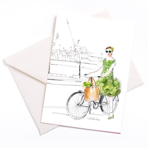 Carte illustrée faite à la main "Elbe Port" , carte d’occasion, anniversaire, imprimé d’art, Hambourg, carte à l’aquarelle, bon
