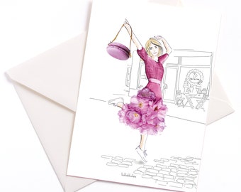 Handgemachte illustrierte Karte "Happy Birthday" - mit Farbkern und Umschlag, Muttertag, Anlasskarte, Einladung, Gutschein, Geburtstag